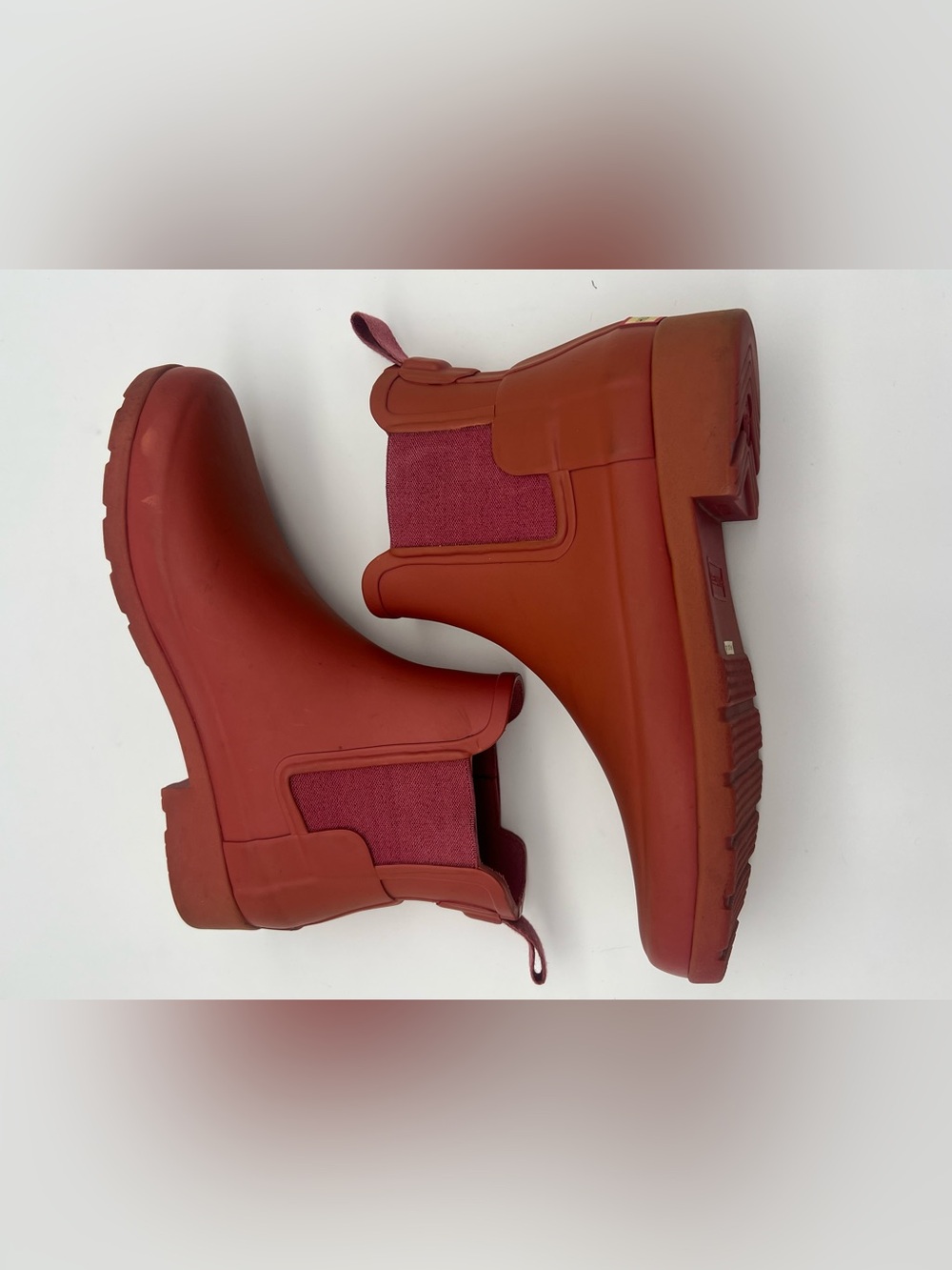 Hunter Women's Chelsea Rain Boots Rust Red refined size 6 short shoes slip on - Picture 6 of 10